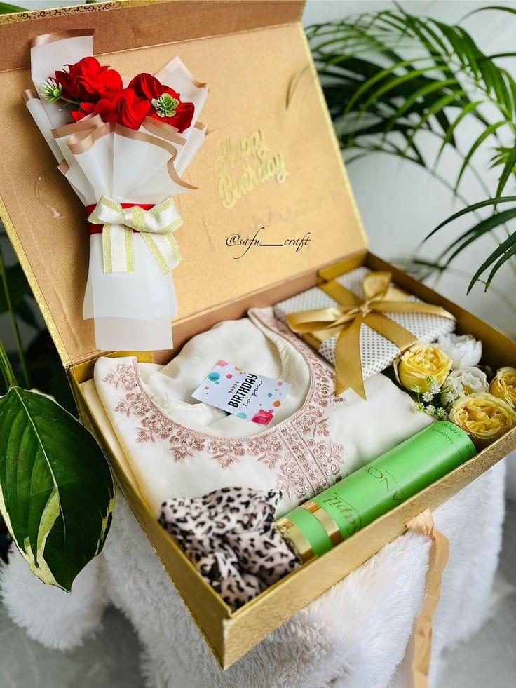Luxury Birthday Gift Box for Her – Saree, Heels & Beauty Essentials