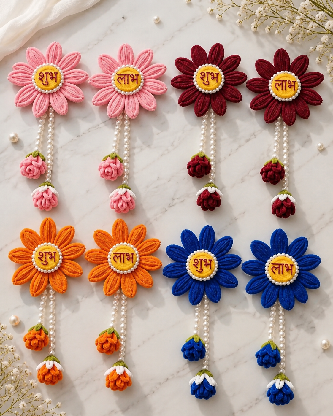 Handcrafted Crochet Shubh Labh Flower Toran X2 – Festive Door Hanging